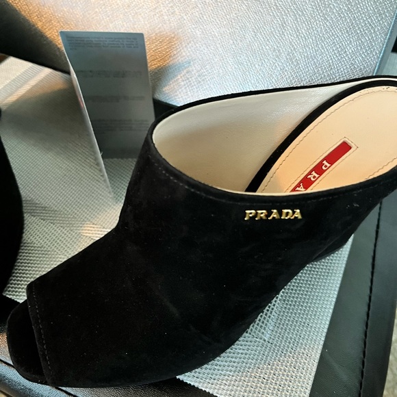 PRADA PRE-LOVED RARE AUTHENTIC BLACK SUEDE WEDGE SLIP ON SANDALS - Picture 12 of 17